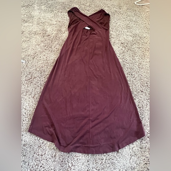 NWT new medium Anthropologie ruched v neck cross strap dress brown modal stretch - Picture 5 of 16